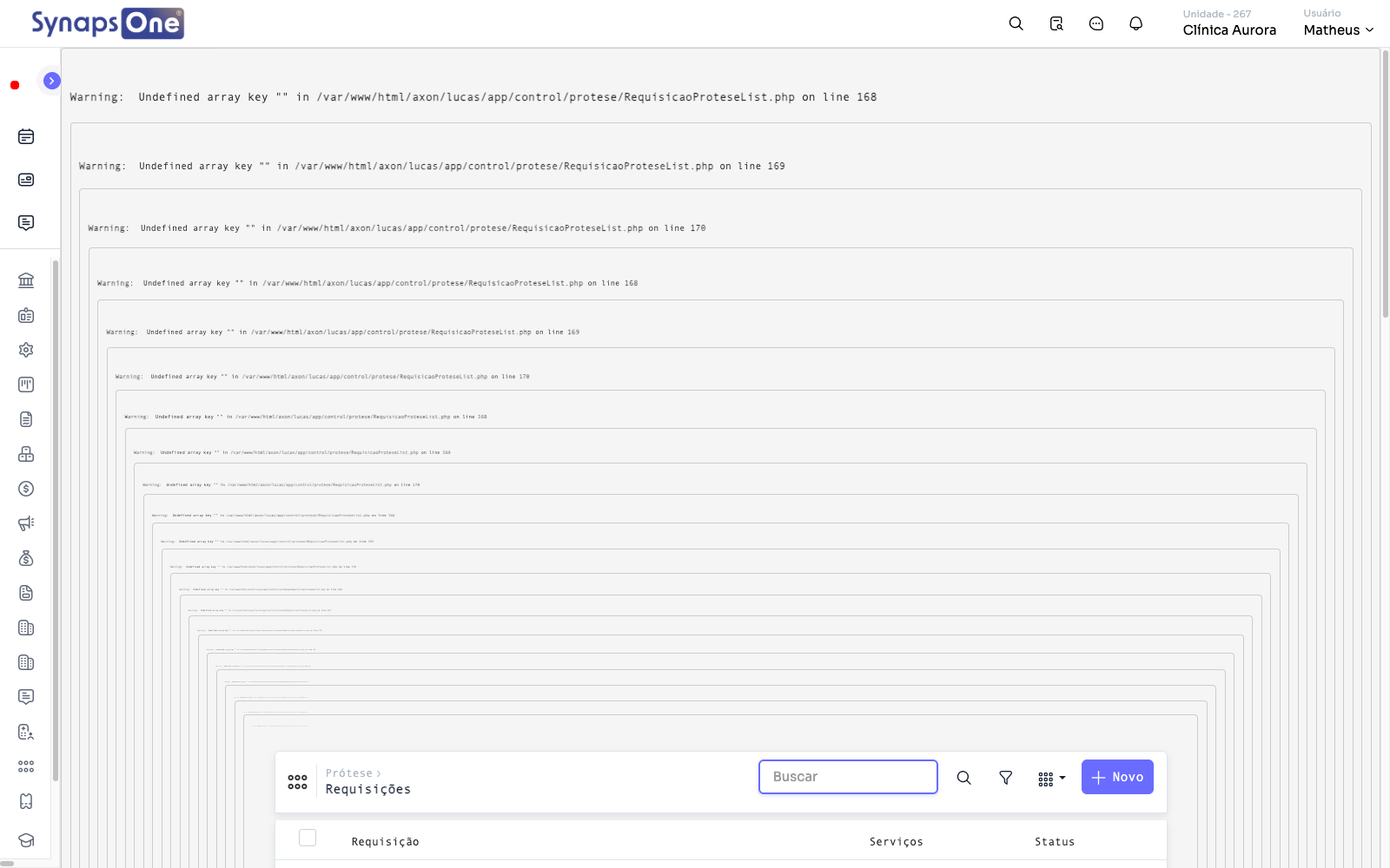 Lista de requisições de prótese com status e prazo
